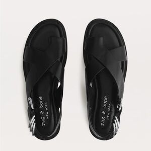 Rag & bone Black Leather Cross-Strap Slingback Sandals